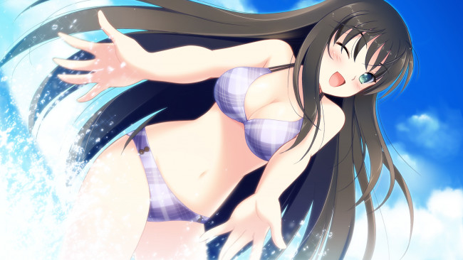 Обои картинки фото аниме, *unknown, другое, девушка, купальник, вода, подмигивает