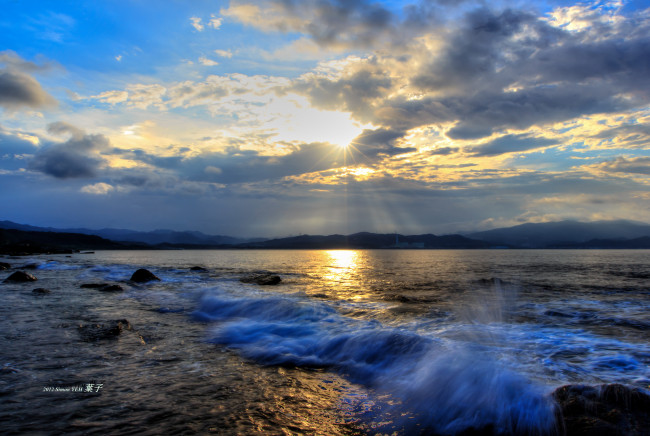 Обои картинки фото природа, моря, океаны, побережье, закат, море