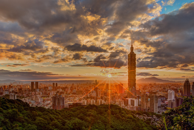 Обои картинки фото taipei, города, тайбэй , тайвань,  китай, заря, панорама, город