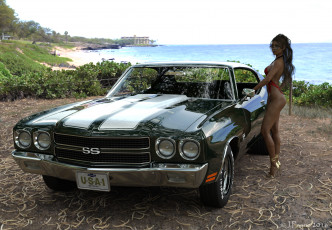 обоя автомобили, 3d car&girl, автомобиль, фон, взгляд, девушка