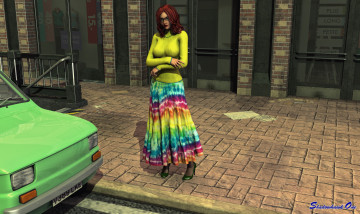 Картинка автомобили 3d+car&girl взгляд девушка автомобиль фон