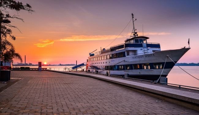 Обои картинки фото корабли, другое, причал, заря