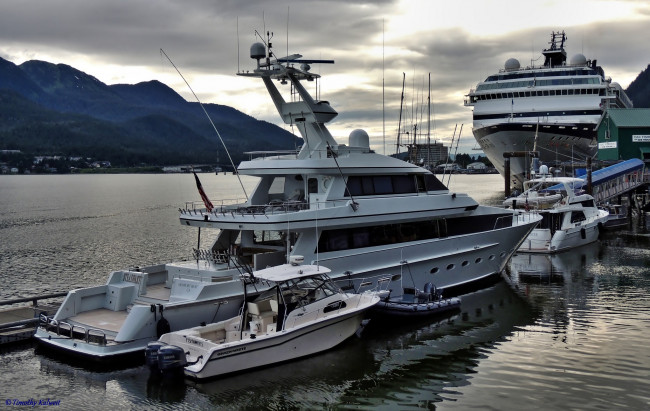 Обои картинки фото корабли, разные вместе, лайнкр, порт, яяхта