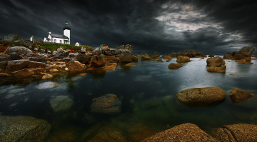 Картинка природа маяки море камни ночь маяк
