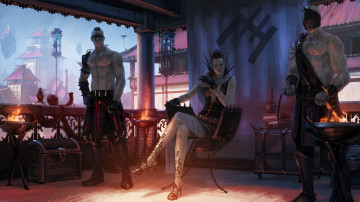 Картинка фэнтези люди арт трон охрана королева женщина маг