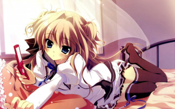 Картинка аниме unknown +другое кровать чулки форма телефон девушка