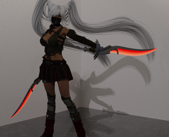 Обои картинки фото 3д графика, фантазия , fantasy, фон, взгляд, оружие, девушка