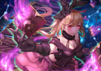 Картинка аниме магия +колдовство +halloween взгляд девушка фон