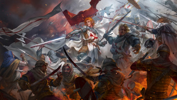 Картинка фэнтези люди фон бой оружие мужчины