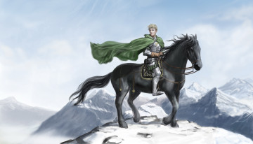 Картинка фэнтези люди латы фон мужчина плащ конь