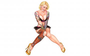 Картинка рисованное люди улыбка каблуки белье тату блондинка девушка