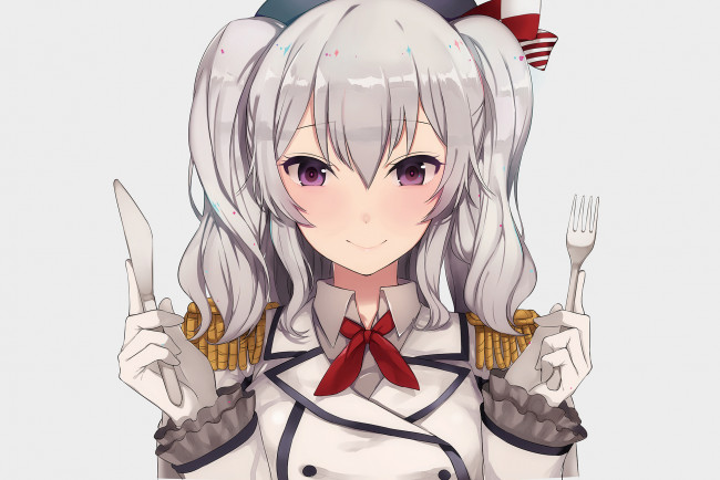 Обои картинки фото аниме, kantai collection, фон, взгляд, девушка