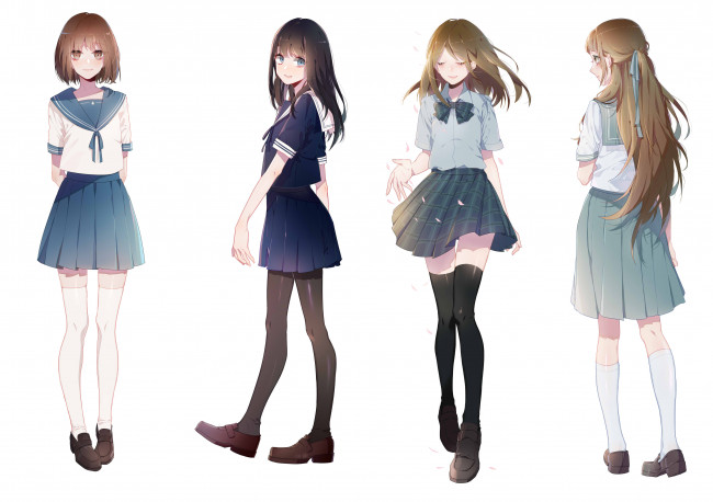 Обои картинки фото аниме, unknown,  другое , девушки, фон, взгляд