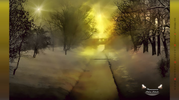 Картинка календари компьютерный+дизайн растения мост деревья водоем