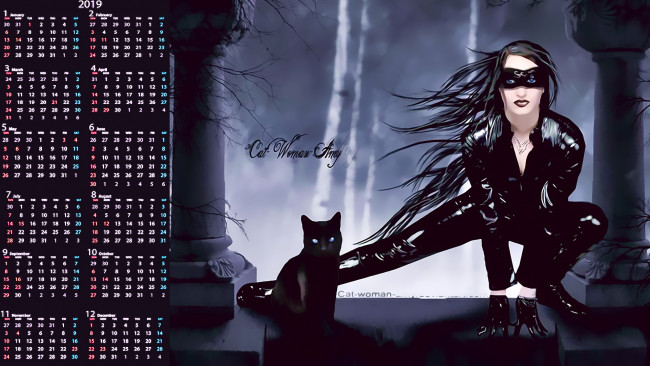 Обои картинки фото календари, фэнтези, девушка, кошка