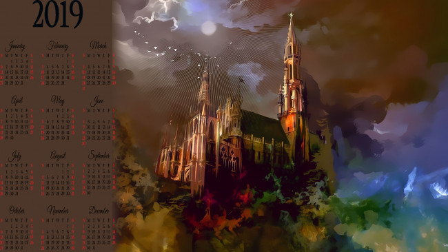 Обои картинки фото календари, компьютерный дизайн, растения, замок