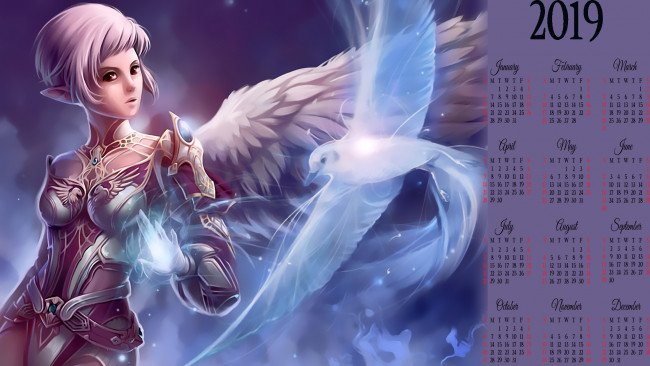 Обои картинки фото календари, видеоигры, крылья, девушка, птица