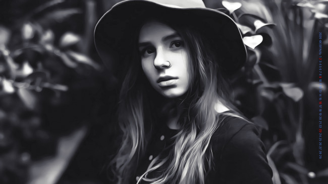 Обои картинки фото календари, компьютерный дизайн, 2020, шляпа, девушка, взгляд, модель, calendar