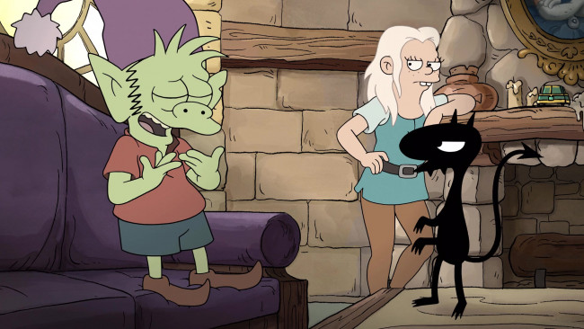 Обои картинки фото мультфильмы, disenchantment, luci, bean, elfo, разочарование