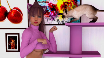 Картинка 3д+графика люди+и+животные+ people+and+animals кошечка