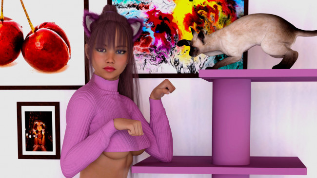 Обои картинки фото 3д графика, люди и животные , people and animals, кошечка