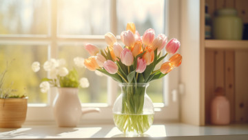 обоя разное, компьютерный дизайн, цветы, букет, весна, тюльпаны, ии-арт, нейросеть