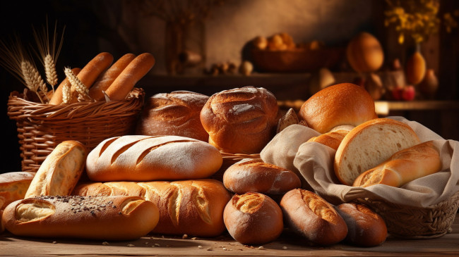 Обои картинки фото 3д, еда, хлеб,  выпечка, батоны, багеты, булочки