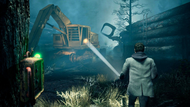 Обои картинки фото видео игры, alan wake, мужчина, фонарь, экскаватор