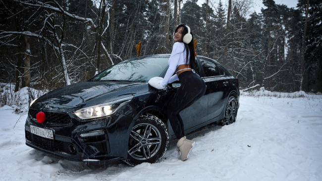 Обои картинки фото автомобили, -авто с девушками, красивая, девушка, kia