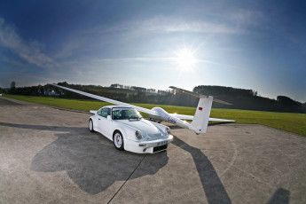 Картинка автомобили porsche 911 порше самолёт солнце аэродром