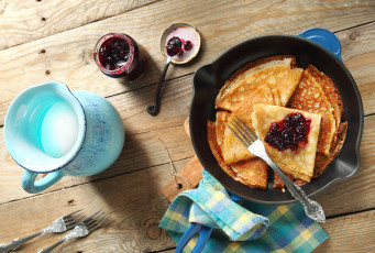 Картинка еда блины +оладьи молоко джем