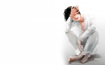 Картинка аниме *unknown+ другое белый письмо сидит слезы парень