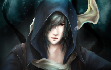 Картинка аниме *unknown+ другое капюшон парень взгляд лицо шарф пузыри