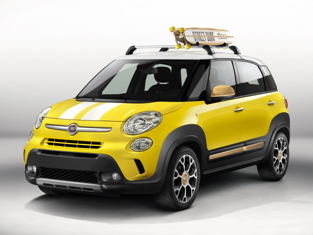 Обои картинки фото автомобили, fiat, 2014, 330, surf, желтый, trekking, 500l, concept, street