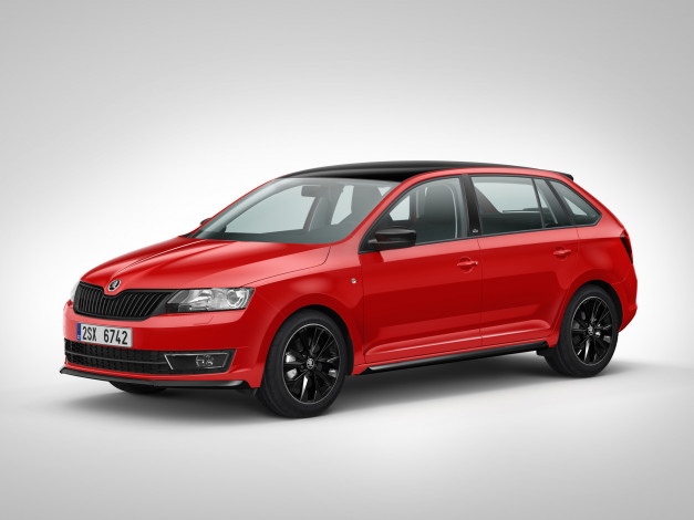 Обои картинки фото автомобили, skoda, rapid, красный, 2014, monte, carlo, spaceback
