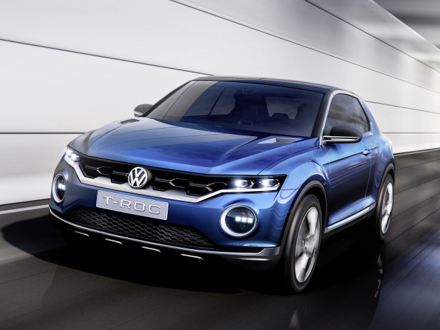 Обои картинки фото автомобили, volkswagen, t-roc, concept, 2014, синий