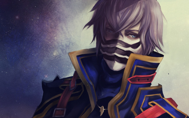 Обои картинки фото аниме, final fantasy, маска, art, отчаянье, взгляд, kurasame, парень, final, fantasy, robas, arel