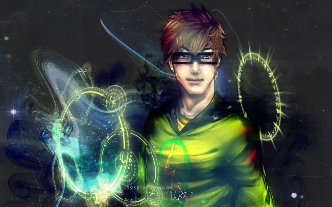 Обои картинки фото аниме, *unknown , другое, круги, печати, взгляд, шатен, парень, очки, зелёные, глаза