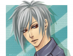 Картинка рисованное -+ +аниме парень взгляд портрет серые волосы