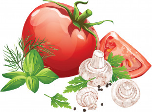 Картинка векторная+графика еда помидор приправа грибы