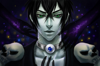 Картинка рисованное -+ +аниме парень взгляд черепа