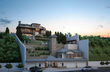 Картинка 3д+графика архитектура+ architecture дом автомобили лестница