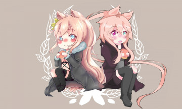 Картинка аниме животные +существа взгляд еда пончики ушки девушки арт фон