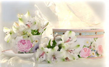 Картинка цветы альстромерия чашка коробка