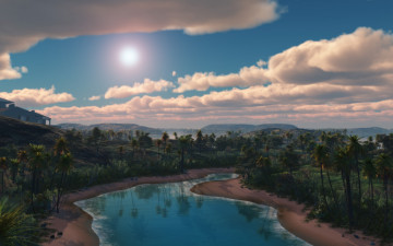 Картинка 3д+графика природа+ nature деревья река облака