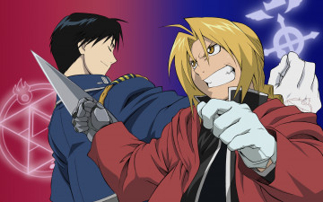 Картинка аниме fullmetal+alchemist блондин брюнет оружие парни roy mustang edward elric fullmetal alchemist