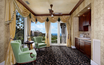 Картинка интерьер гостиная кресло шторы дизайн фото