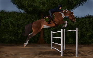 Картинка рисованное животные +лошади ипподром лошадь скачки жокей