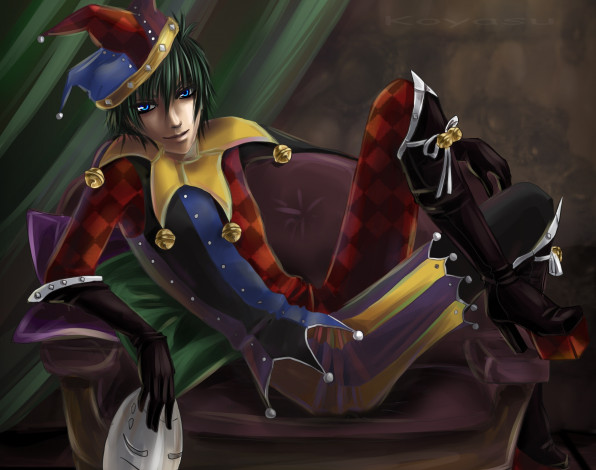 Обои картинки фото рисованное, - ,  аниме, маска, парень, взгляд, шут