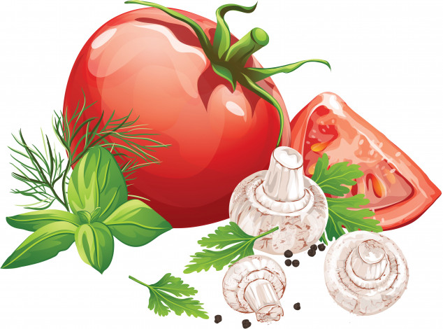Обои картинки фото векторная графика, еда, помидор, приправа, грибы